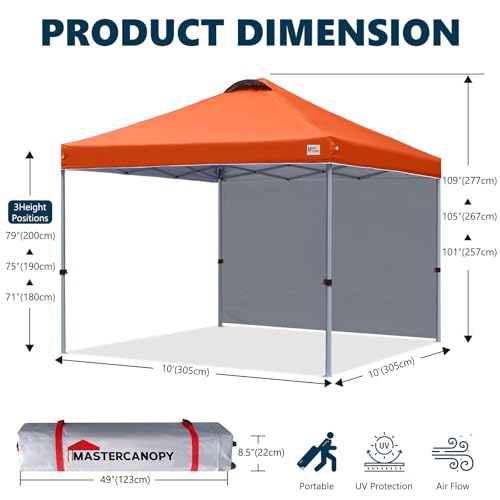 Image of MASTERCANOPY 10x10 Durable Pop Up Canopy Tent with 1 Sidewall, Orange