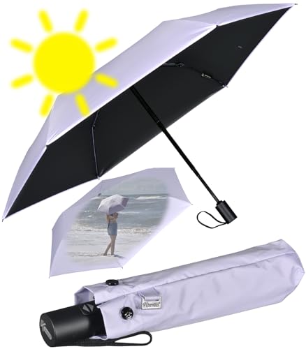iX-brella Mini Sonnen-Regenschirm mit Auf-Zu-Automatik mit UV- und Hitzeschutz - Black Coating - Lavender