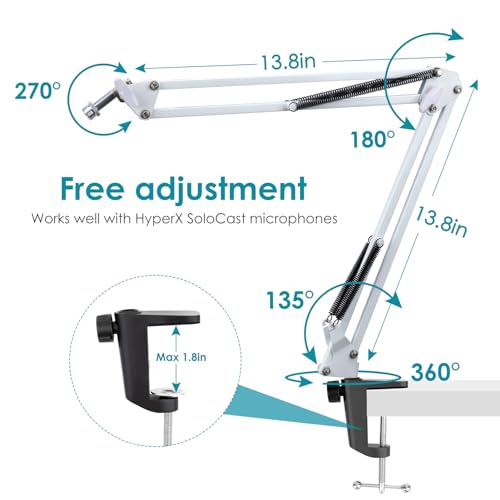 YOUSHARES Brazo Microfono, Boom Arm Soporte Microfono Ajustable HyperX SoloCast - Pie de Microfono para Micrófono de Condensador para Streaming & Juegos Hyperx SoloCast (Blanco) - imagen 3