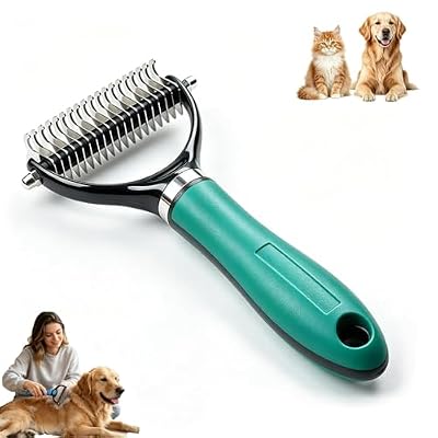 Pet Grooming Brush, 2026 New Multifunctional Double-Sided Undercoat Rake for Dogs, Easy Grip Fur Remover Comb,Durable Dematting Tool for Long Haired Cats,Indoor Cat Double-Sided Brush Rake(Green)
