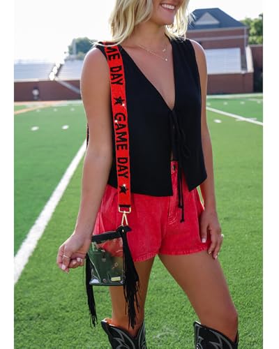 Image of Game Day Purse Strap Replacement Red Black Football Purse Strap Crossbody Bag Straps Game Day Outfits Football Accessories (Red Black)