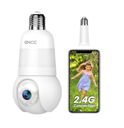 GNCC Light Bulb Security Camera,2.4GHz,360° 2K Security Cameras Wireless Outdoor Indoor Full Color Day and Night, Light Timer, Motion Detection, Audible Alarm, Easy Installation, Compatible with Alexa -  GL1