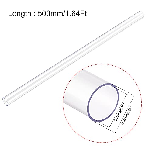 Image of uxcell Rigid Round Clear Tubing 15mm(19 /32'') ID x 16mm(5 /8'') OD x 1.64Ft Length Plastic Tube