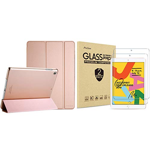 ProCase iPad 10.2 7th Generation 2019 Case Slim Stand Hard Case (Rosegold) Bundle with 2 Pack iPad 10.2 7th Generation Tempered Glass Screen Protectors
