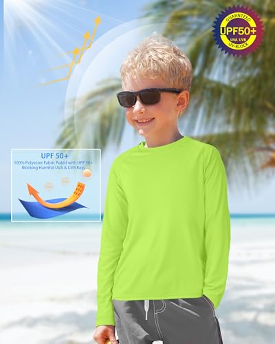 Image of Boys UPF 50+ Rash Guard Swim Shirt, Kids Youth Long Sleeve Sun Protection UV Rashguard Shirts for Water Surfing Beach