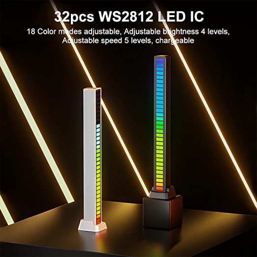 Image of Giftmax RGB Bar Light Voice-Activated Wireless, Rechargeable USB Music Sound Control Ambient Light 32LED Music Pickup Rhythm Light for Car, Party, Desktop, DJ, Gaming Room