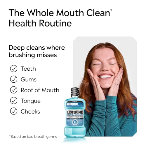 Image of Listerine Ultraclean Intense Antiseptic Mouthwash + Whitening Protection*, Everfresh Technology to Help Fight Bad Breath, Gingivitis, & Plaque, Tartar Control Oral Rinse, Intense Mint, 1L