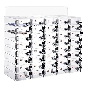 Zertylre Cell Phone Locker Box Clear Acrylic Cell Phone Storage Cabinet Wall Mounted Mobile Phone Safe with Door Locks & Keys for Classroom School Office (40 Slots) — image 1
