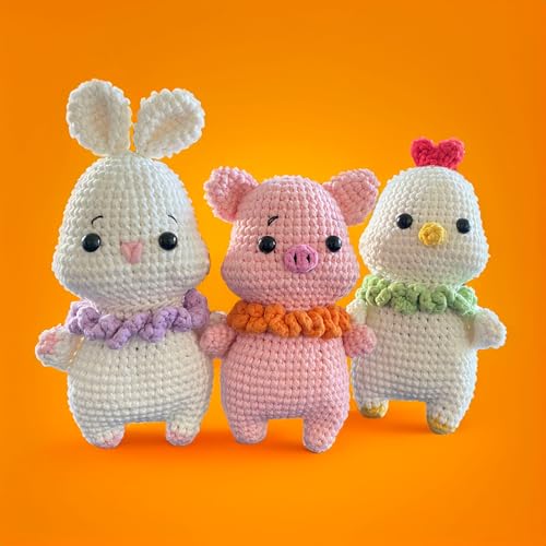 Kit crochet débutant amigurumi : set complet animaux lapin poulet cochon