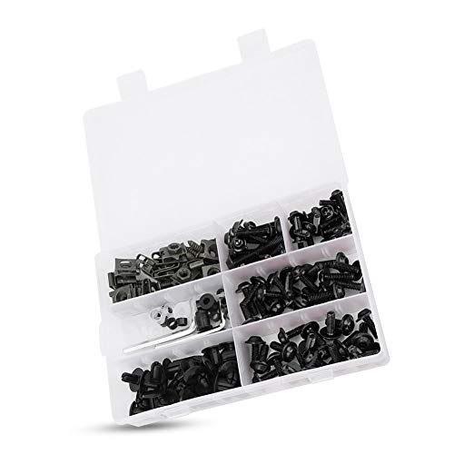 198 Stück Set Verkleidungsschraubensatz Verkleidungsschraubensatz, Windschutzscheibenverkleidungsschrauben M5 M6 Schraubensatz Motorradverkleidungsschraubenzubehör(Schwarz)