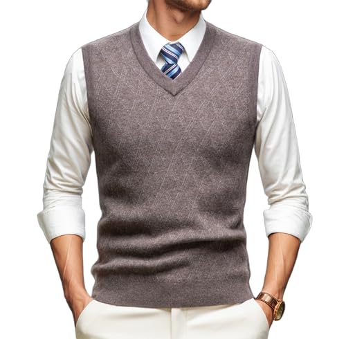 Men's Casual Argyle Sweater 100% Wool Vest V-Neck Sleeveless Pullover Knitwear Vests