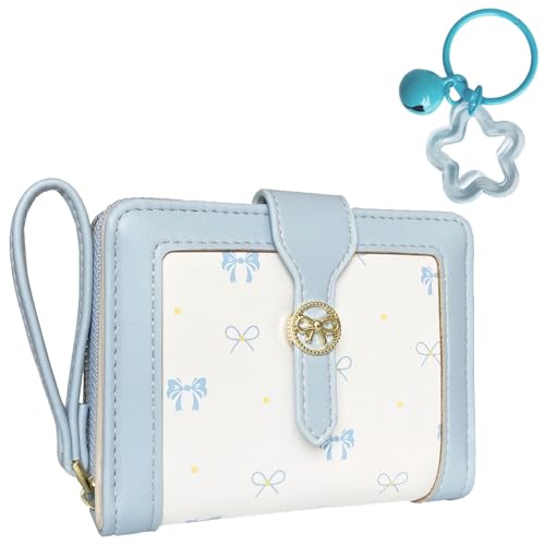 Image of Cute Wallet Girls Bow Small Little Wallets For Women Zipper Coin Pocket Purse (Blue)