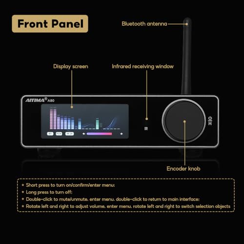 undefined AIYIMA A80 TPA3255デコードアンプHIFI 2.0チャネルQCC 3034 Bluetooth 5.1パワーアンプ 300W*2 (4Ω) ステレオアンプ PFFB 、AAC、SBC、aptX、aptX-LL、APTX-HDをサポート 家庭用 オーディオ 本棚式 パッシブスピーカー/アクティブサブウーファー適用 の商品画像 2