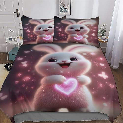 Housse de couette lapin en microfibre douce avec taies d'oreiller assorties pour lit King 220x240