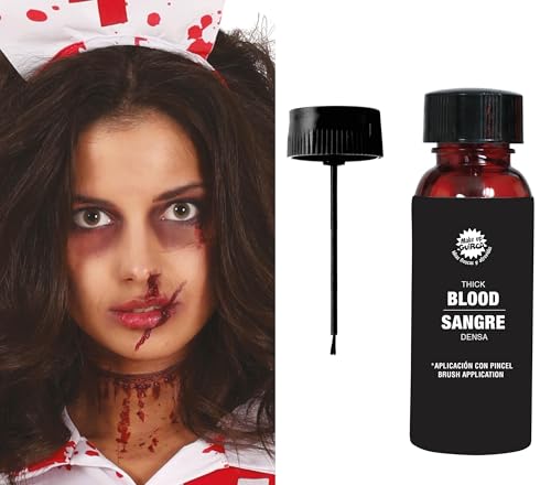 FIESTAS GUIRCA | Bote de Sangre Densa con Pincel (60 ml) - Maquillaje de Halloween para Disfraces de Terror y Fiestas de Miedo - Ideal para Efectos Especiales y Cosplay - Rojo