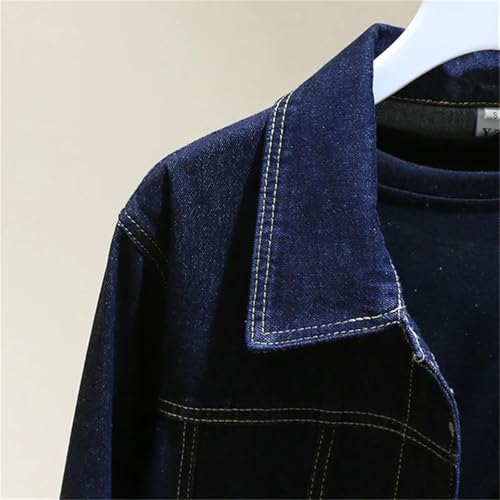 Young Girl Retro Dark Blue Short Denim Jacket, Loose Casual Student Denim Jacket2