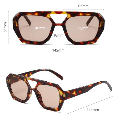 Retro Aviator Sunglasses for Women Men 70s Vintage Trendy Rectangle Shades Thick Frame Sun Glasses SG0033