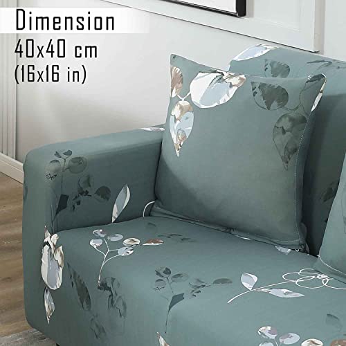 Image of HOKIPO Polyester Blend Stretchable Cushion Cover for Sofa 16 inch x 16 inch, Pack of 4 (AR-4098-D16*4),Grey