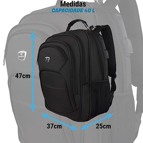 Mochila Masculina Executiva Notebook 15.6 16 17 Polegadas Cor: Preto