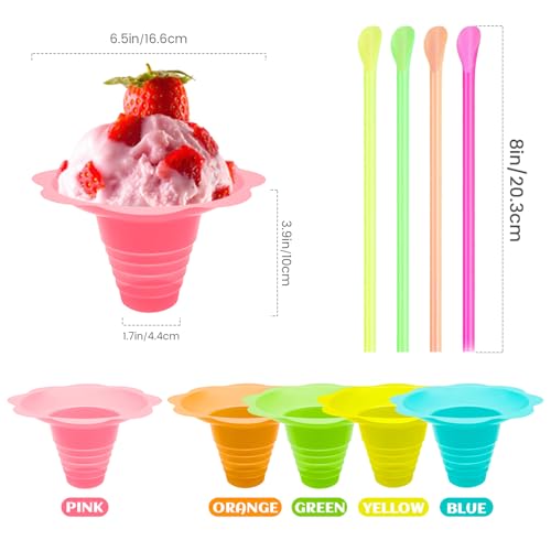 Cmaqpw 200PCS 8oz Colorful Snow Cone Cups with Spoon Straws,Large Reusable Snack Ice Cream Bowls,Plastic Flower Shaped Shaved Ice Drip Cups for Cookout Food Service Holiday Party Party Summer by Cmaqpw - Used condition - Image 2