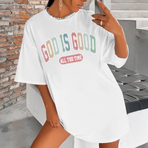 Image of Christian Shirts for Women Oversized God is Good Shirt Religious Jesus Faith Inspirational Tshirt Bible Verse Tee Top