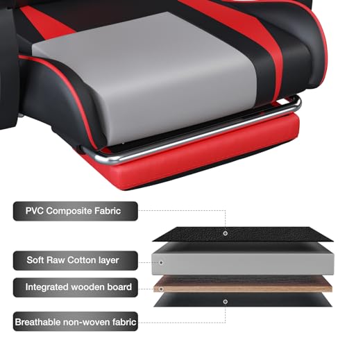 HOFFREE Massage Gaming Chair for Kids Computer Gamer Chair with Footrest and Lumbar Support Reclining PC Game Chair with Headrest for Gaming Room Red and Black - Image 6