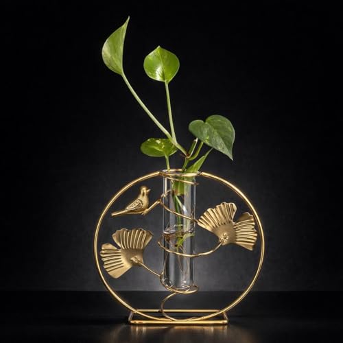Image of CentraLit Glass Planter Hydroponics Vase with Metal Stand Test Tube Vase for Plants Small Bud Vase for Flower Terrarium Indoor Decor Desktop Home Office Wedding Garden