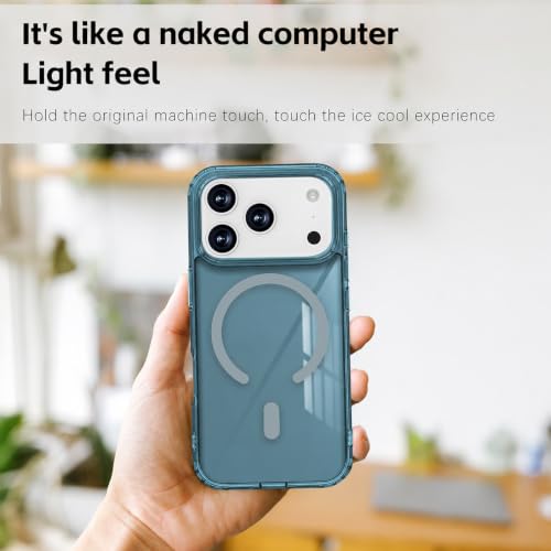 Image of Elzzi Anti Scratch Semi Translucent Cover for iPhone 17 Pro Case, Premium PC + TPU Magnetic Phone Cases Drop Proof, Compatible with Magsafe Slim Never Yellowing Shockproof - Blue