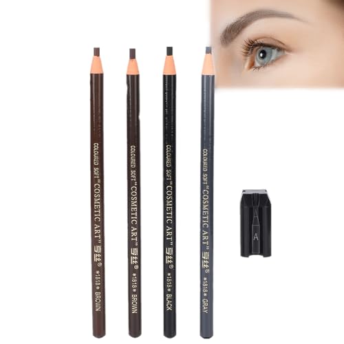 4pcs Sacapuntas de Lápiz de Cejas Maquillaje de Salón Profesional Impermeable Microblading Juego de Lápices de Cejas, para Maquillaje de Belleza, 2pcs Marrón, 1pc Gris, 1pc Negro, para un Look de Maqu