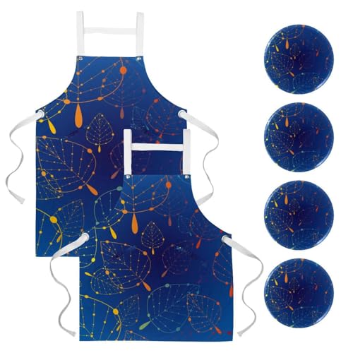 Tablier de cuisine lot de 2 style feuilles colorées pour pâtisserie et maison
