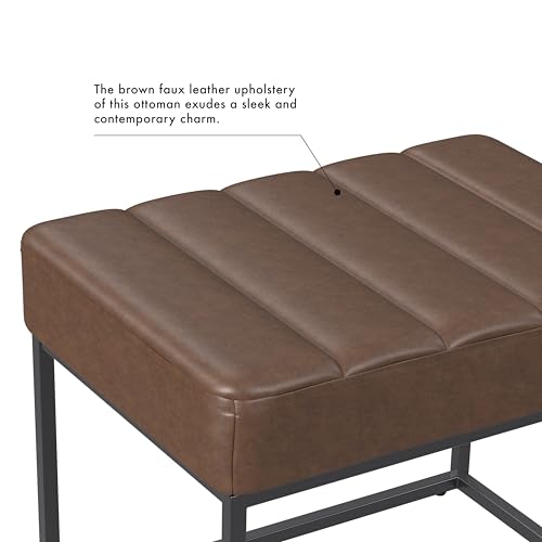Image of HomePop 22 inch Theodore Channel Tufted Ottoman - Brown Faux Leather