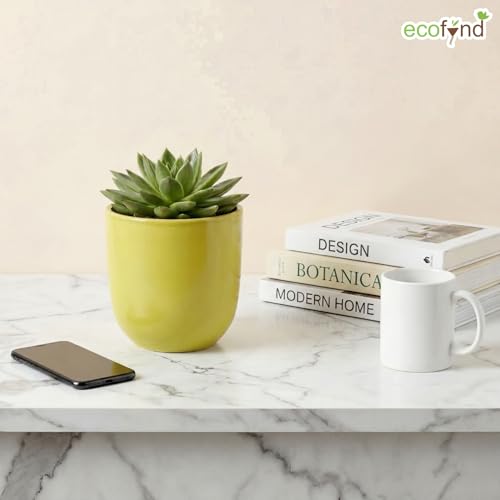Image of ecofynd 5 Inch Ceramic Plant Pots with Drainage Hole, Modern Decorative Clay Flower Pots for Indoor Plants, Home Garden Decor for Living Room, Bedroom & Interior Spaces (CPOT041-LGN)