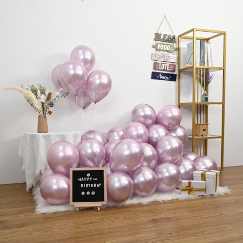 Image of Jobkoo 60Pcs Metallic Pink Balloons 5Inch Shiny Chrome Light Pink Balloon Light Purple Metallic Party Balloons Small Pink Chrome Helium Balloon for Birthday Baby Bridal Shower Wedding Party Decoration