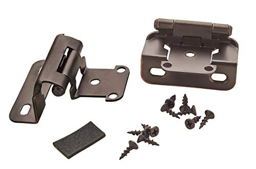 Image of Amerock 1 Pair 1 /2 inch Overlay Oil-Rubbed Bronze Partial Wrap Cabinet Hinge | Self-Closing Steel Cabinet Hinge for Kitchen and Bathroom Cabinet Doors with a 1 /2 inch (13 mm) Overlay, Partial Wrap