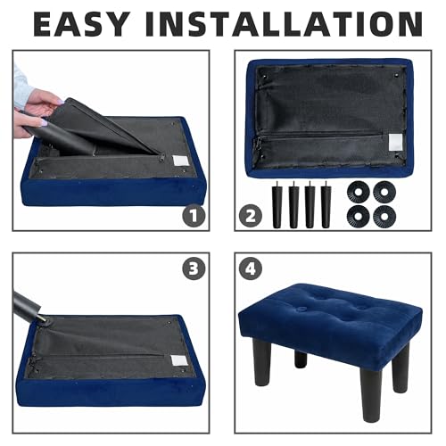 Image of CAROLMADE Ottoman Foot Rest, Velvet Small Ottoman Foot Stool with Legs Modern Footstool Ottomans for Living Room Entryway Office, (Velvet-Blue)
