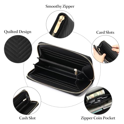 GAEKEAO Wallet for Women Embroidered Wallets Clutch RFID Blocking Leather Large Capacity Credit Card Holder Ladies Purses with Zipper Coins Pocket 5