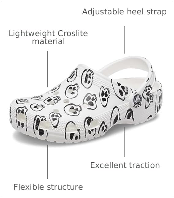 Image of Crocs Unisex-Adult Classic Graphic Clogs, White /Black, 2 Men /4 Women