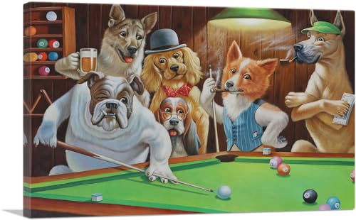 ARTCANVAS Hustler Dogs Playing Pool 26x18 Canvas Art Print