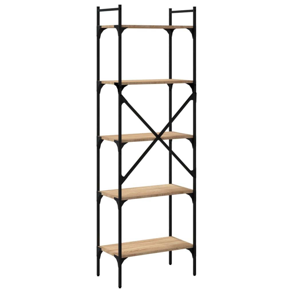 Bücherregal mit Metallrahmen, 5 Fächer, 56x31,5x174 cm, Standregal aus Holzwerkstoff in Sonoma-Eiche, viel Stauraum für Bücher und Dekoration, pflegeleicht mit feuchtem Tuch,