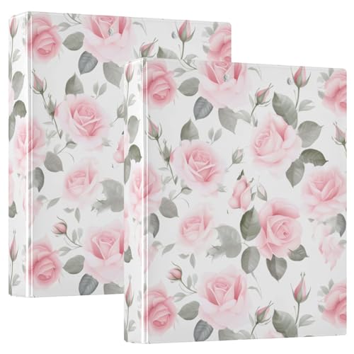 Image of 3 Ring Binder Pink Rose Floral Roses 1.5 inch Binders Three Ring Binders with Clipboard Fit 8.5'' x 11'' Paper 3 Interior PVC Clear Pockets for Office Supplies