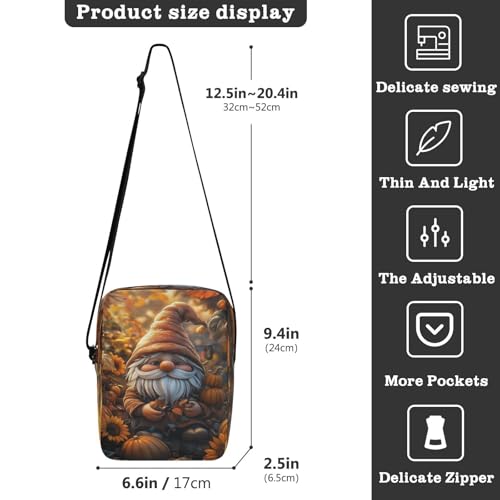Crossbody Bag Gnome Thanksgiving Pumpkin Fall Messenger Bag for Women Men Purse Shoulder Bag Satchel Bag with Adjustable Strap 202b68043