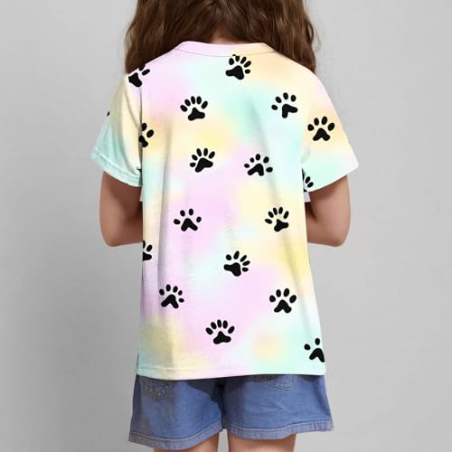 Girls Dog Paw Print T-Shirt Short Sleeve Graphic Tees Shirts Summer Cute Tshirts Tops3