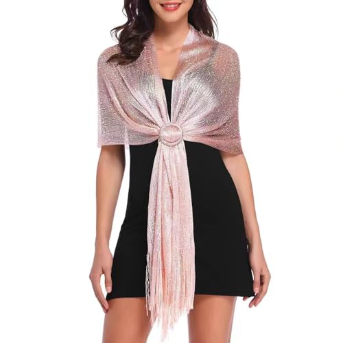 Beach Flat Tassel Scarf for Women - Large Gold Silver Silk Seaside Scarves with Buckle for Dinner Wedding Costume2