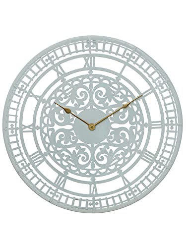 Image of CHRONIKLE Classic Round Analog Metal Roman Numbers Silent Wall Clock for Living Room Home Decor Office Gifts (Size: 54 x 1 x 54 CM | Weight: 1380 Gram | Color: White)