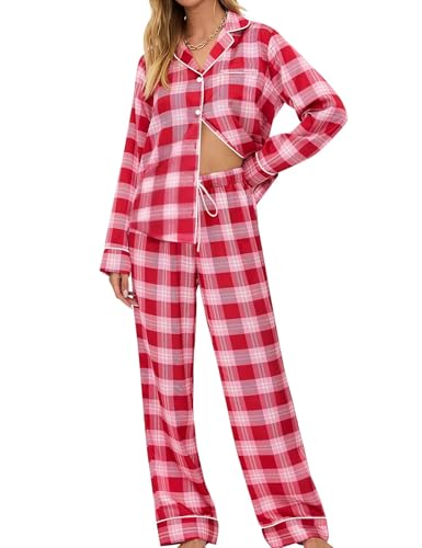Image of SWOMOG Womens Pajamas Set Long Sleeve Sleepwear Button Down Nightwear Soft Cotton Pj Lounge Sets