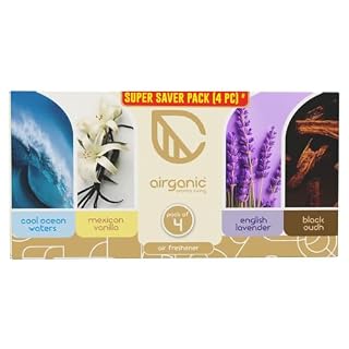 Airganic Aroma Swing - Pack of 4 (40 ml) - Combo: Cool Ocean, Mexican Vanilla, Lavender & Black Oudh Car Perfume | Aroma Essential Oils in Glass Bottle with Wooden Diffuser Lid | Car Accessories 2026