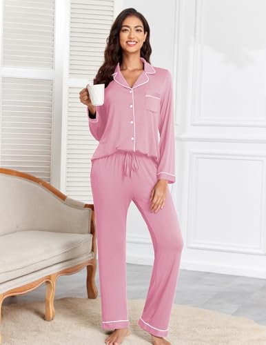 Image of Veseacky Women's Ribbed Knit Pajamas Set 2 Piece Warm Soft Loungewear Sleepwear Pjs S-XXL