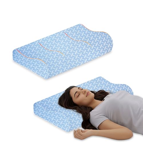 Image of Cervical Memory Foam Pillow, Ergonomic Contour for Neck and Shoulder Pain Relief, Dual 9 cm and 12 cm Heights, Slow Rebound 50D Support, Breathable Sky Cover, 60 x 35 cm Bedding Aid