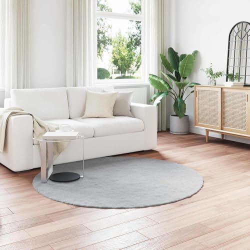 Image of Ziaphsol Olite Non-Slip High Pile Rug Made of Faux Rabbit Fur, Grey, 200 cm, Round, for Living Room, Bedroom, Children's Room, Hallway, Decoration, Easy Care, Washable, Modern, Cosy