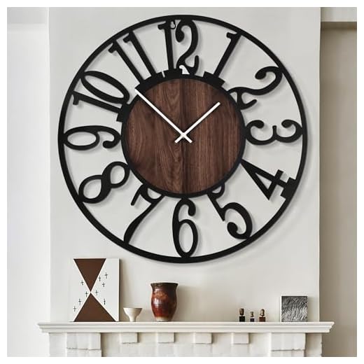 LEIKE Extra Large Wall Clocks,Silent Little Ticking,Battery Operated Vintage Round Modern Wood Wall Clock for Living Room, Bedroom,Farmhouse,Office Home Decor-32 Inch(Black-Arabic Number)